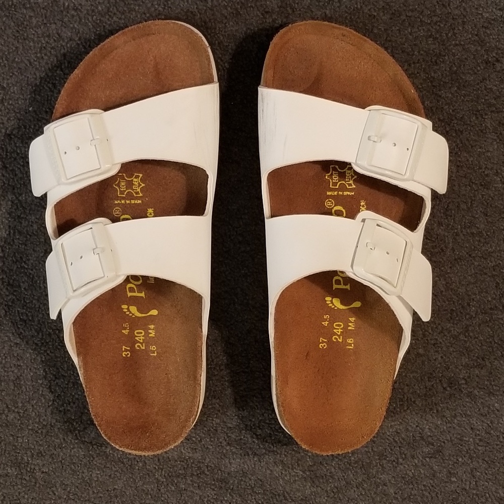 White Birkenstock platform sandals
